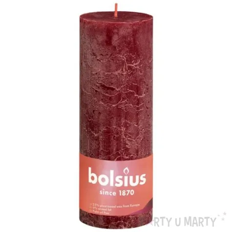 swieca pienkowa rustic czerwony aksamitny bolsius 190 68 mm