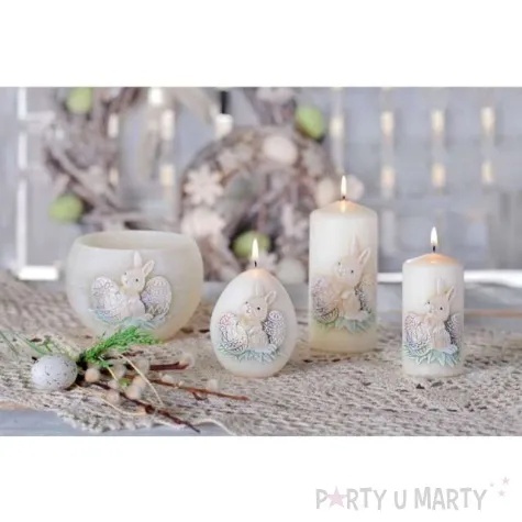 swieca pienkowa wielkanoc z zajaczkiem kosc sloniowa bartek candles 130 mm