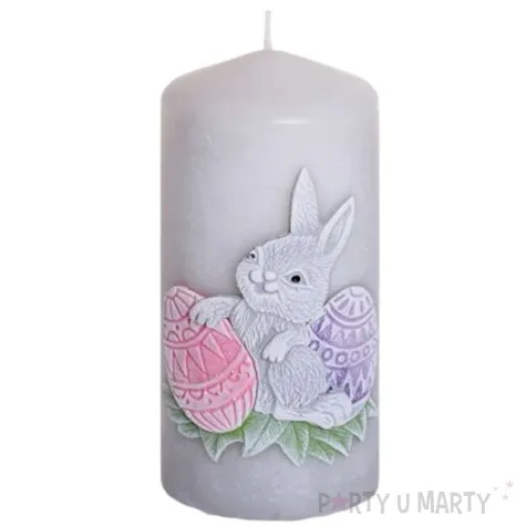 swieca pienkowa wielkanoc z zajaczkiem szaro rozowa bartek candles 100 mm