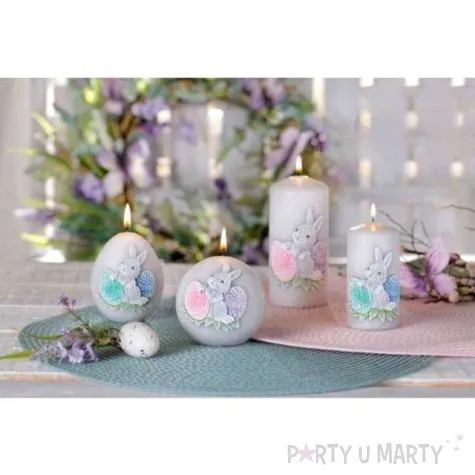 swieca pienkowa wielkanoc z zajaczkiem szaro zielona bartek candles 100 mm