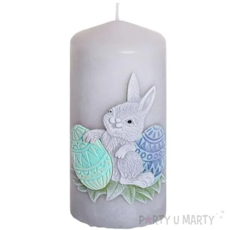swieca pienkowa wielkanoc z zajaczkiem szaro zielona bartek candles 130 mm