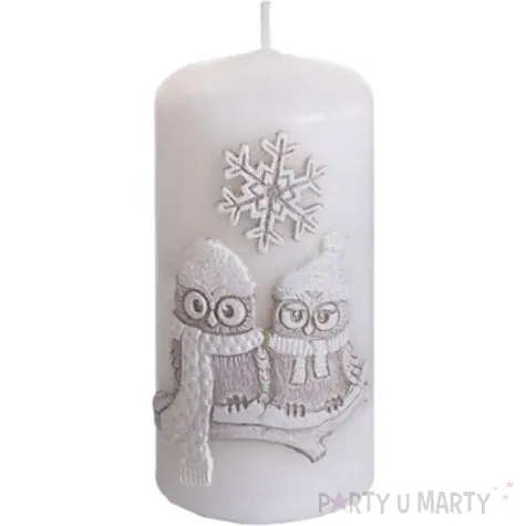 swieca pienkowa zimowe sowy biala bartek candles 50 100 mm