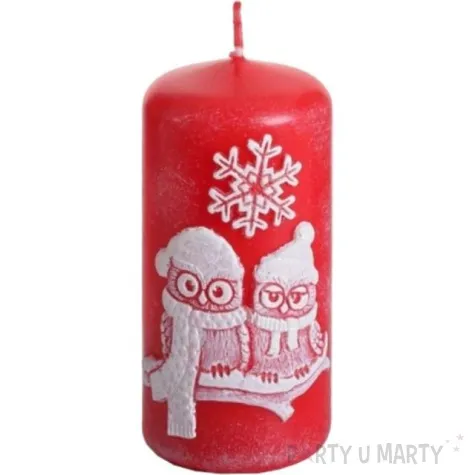 swieca pienkowa zimowe sowy czerwona bartek candles 50 100 mm