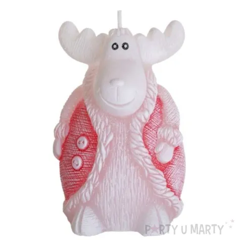 swieca renifer w sweterku czerwona bartek candles 125 mm