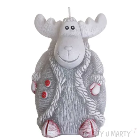 swieca renifer w sweterku szara bartek candles 125 mm