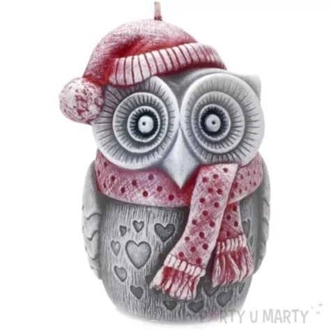 swieca sowa winter owl szaro czerwona bartek candles 100 mm