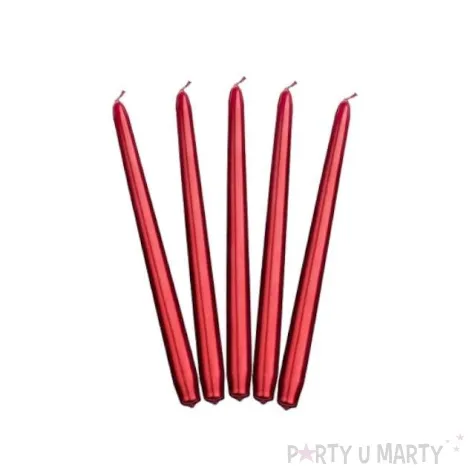 swieca stozkowa 29 cm metalik czerwona 10 szt