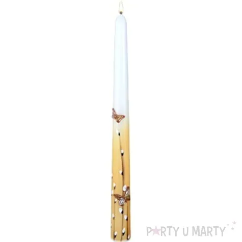 swieca stozkowa wielkanocne bazie bialo brazowa adpal 29 cm