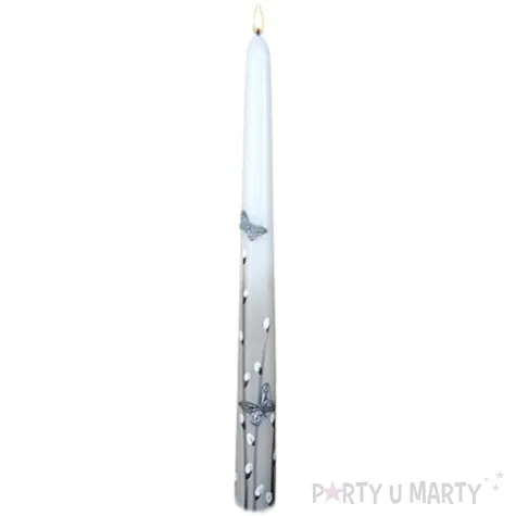 swieca stozkowa wielkanocne bazie bialo szara adpal 29 cm