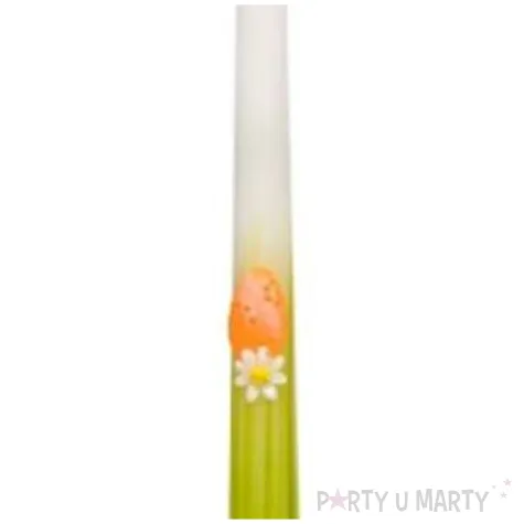 swieca stozkowa wielkanocne pisanki bialo zielona adpal 29 cm