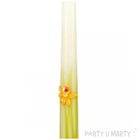 swieca stozkowa wielkanocne zonkile bialo zielona adpal 29 cm