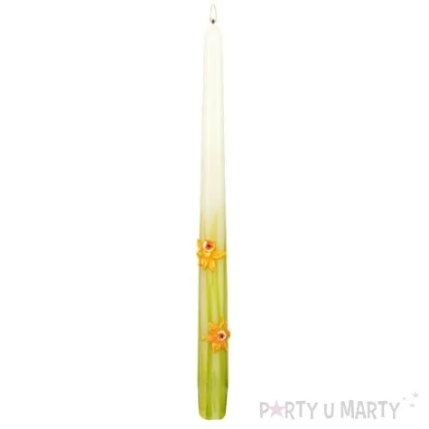 swieca stozkowa wielkanocne zonkile bialo zielona adpal 29 cm