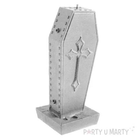 swieca trumna z krzyzem srebrny metalik candellana