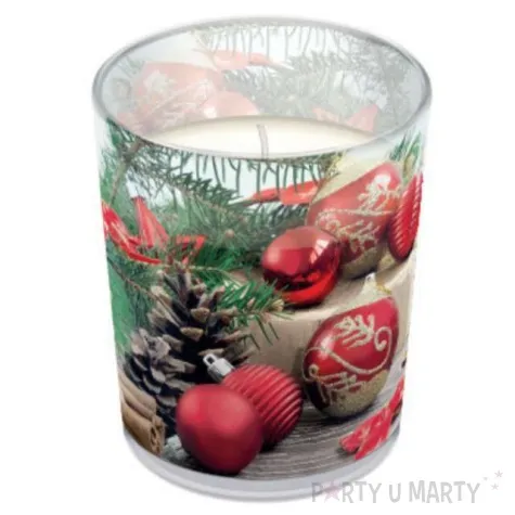 swieca w szkle czerwone bombki paw 94 79 mm