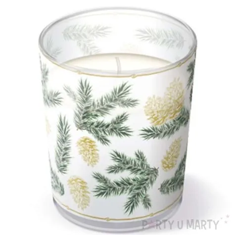 swieca w szkle galazki i szyszki paw