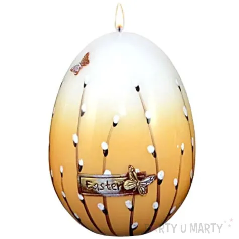 swieca wielkanocne jajko z baziami bialo brazowa 14cm