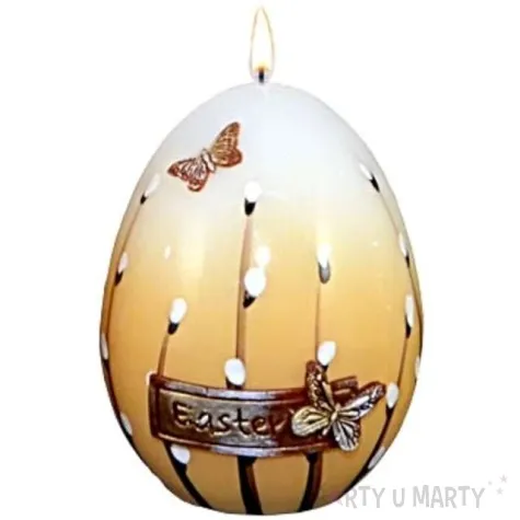 swieca wielkanocne jajko z baziami bialo brazowa 9cm