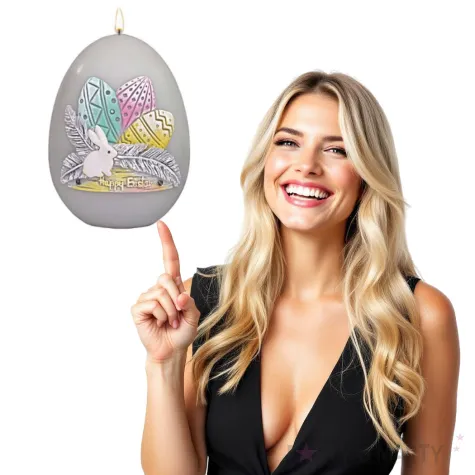 swieca wielkanocne jajko z pisankami szare adpal 140 100 mm