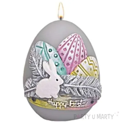 swieca wielkanocne jajko z pisankami szare adpal 90 70 mm