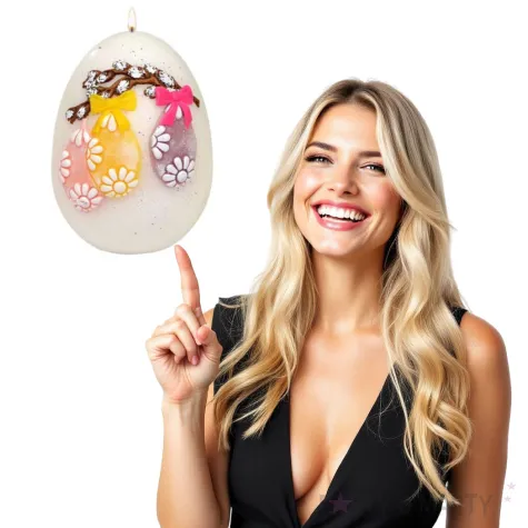 swieca wielkanocne jajko ze stroikiem biale adpal 140 100 mm