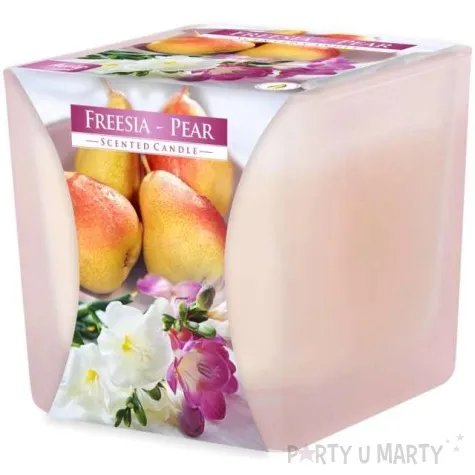 swieca zapachowa w szkle 2 knoty frezja i gruszka bispol 80 mm