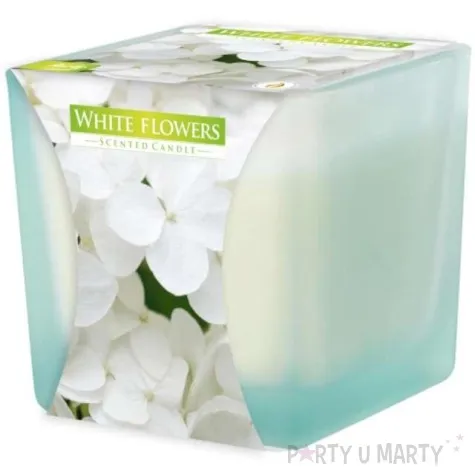 swieca zapachowa w szkle biale kwiaty 2 knoty bispol 80 mm