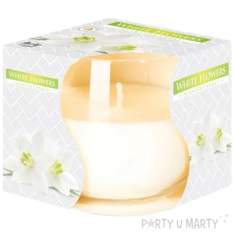 swieca zapachowa w szkle biale kwiaty bispol 72 79 mm