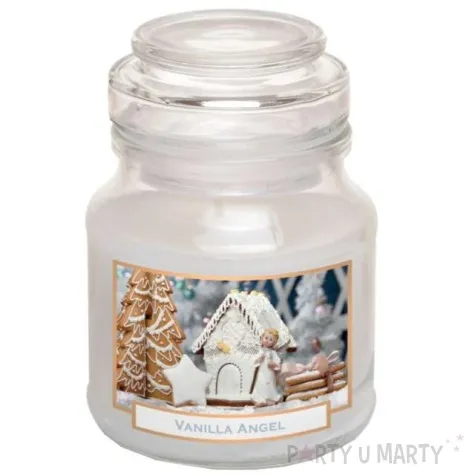 swieca zapachowa w szkle christmas labelled anielska wanilia bartek candles 70 100 mm
