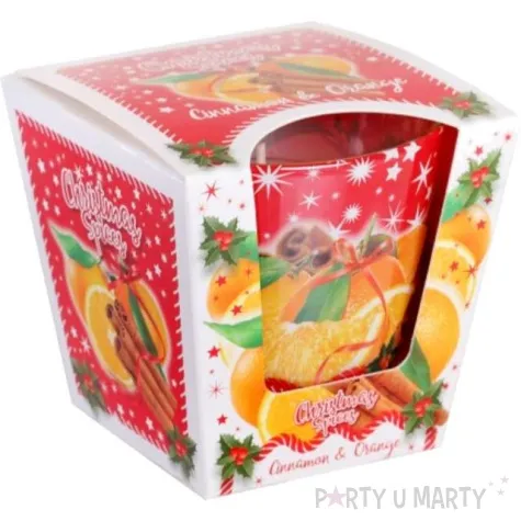 swieca zapachowa w szkle christmas spices pomarancza i cynamon bartek candles 80 mm
