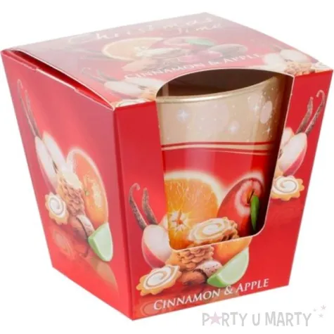 swieca zapachowa w szkle christmas time cynamon i jablko bartek candles 80 90 mm