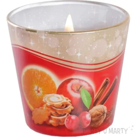 swieca zapachowa w szkle christmas time cynamon i jablko bartek candles 80 90 mm