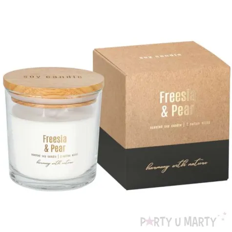 swieca zapachowa w szkle frezja i gruszka z wieczkiem sojowa bispol 107 102 mm