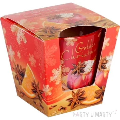 swieca zapachowa w szkle golden christmas jablko z pomarancza bartek candles 80 90 mm