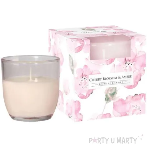 swieca zapachowa w szkle kwiat wisni i bursztyn bispol 76 mm