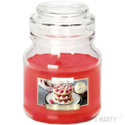 swieca zapachowa w szkle sloiczek malinowa chmurka aura 28 h 100 70 mm