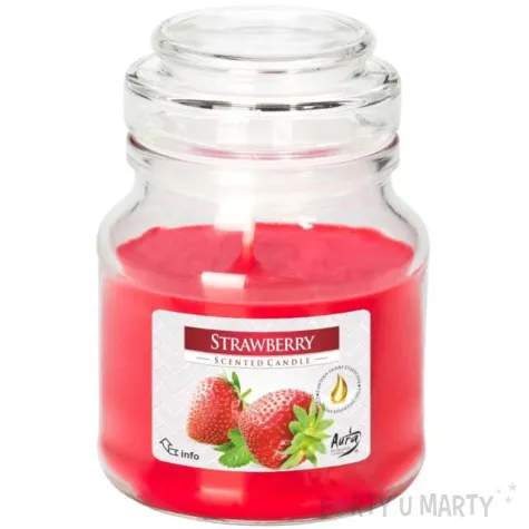 swieca zapachowa w szkle sloiczek truskawka aura 28 h 10 cm