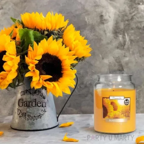 swieca zapachowa w szkle sloik xl sloneczniki bispol 100 h 14 cm