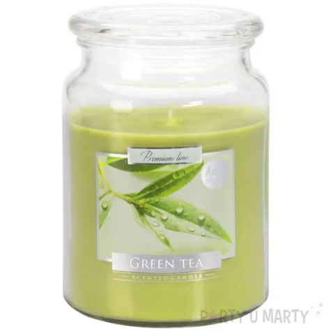 swieca zapachowa w szkle sloik xl zielona herbata aura 100 h 14 cm