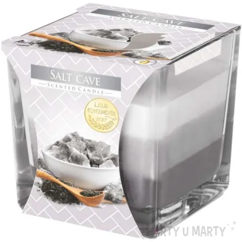 swieca zapachowa w szkle trojbarwna grota solna bispol 8x8 cm