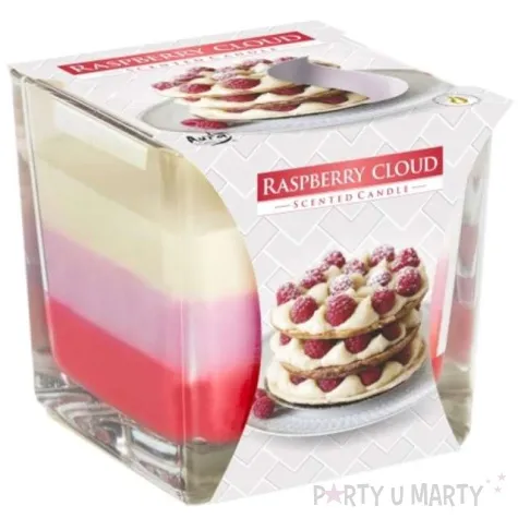 swieca zapachowa w szkle trojbarwna malinowa chmurka bispol 8x8 cm