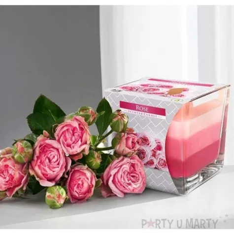 swieca zapachowa w szkle trojbarwna malinowa chmurka bispol 8x8 cm