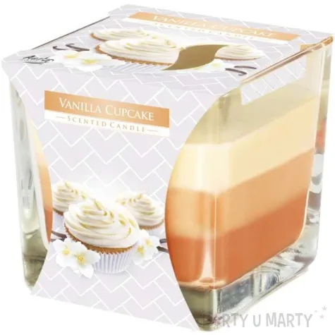 swieca zapachowa w szkle trojbarwna waniliowe ciastko bispol 8x8 cm