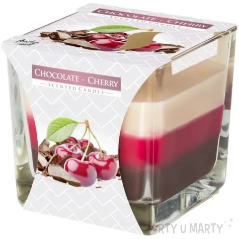 swieca zapachowa w szkle trojbarwna wisnia z czekolada bispol 8x8 cm