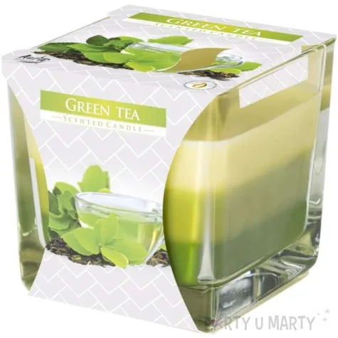 swieca zapachowa w szkle trojbarwna zielona herbata bispol 8x8 cm