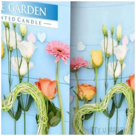 swieca zapachowa w szkle z nadrukiem blekitny ogrod bispol 8 cm