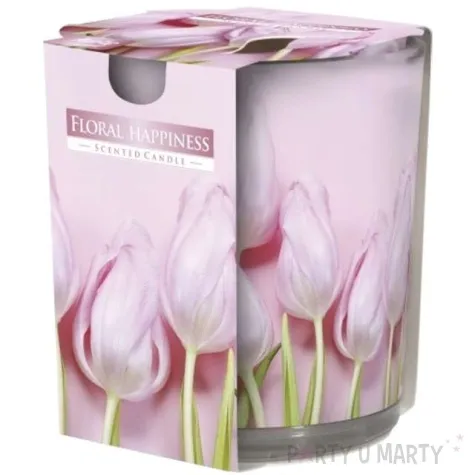 swieca zapachowa w szkle z nadrukiem kwiatowa radosc bispol 8 cm