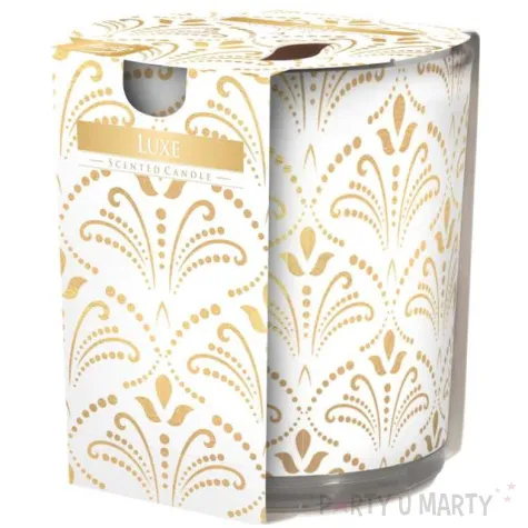 swieca zapachowa w szkle z nadrukiem luxe bispol 8 cm