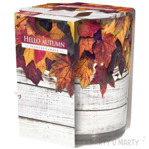 swieca zapachowa w szkle z nadrukiem powitanie jesieni bispol 8 cm