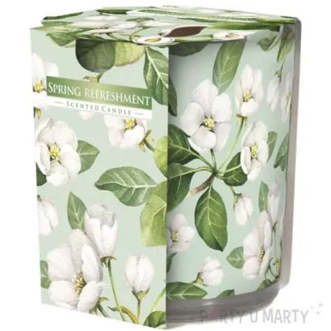 swieca zapachowa w szkle z nadrukiem wiosenne orzezwienie bispol 8 cm