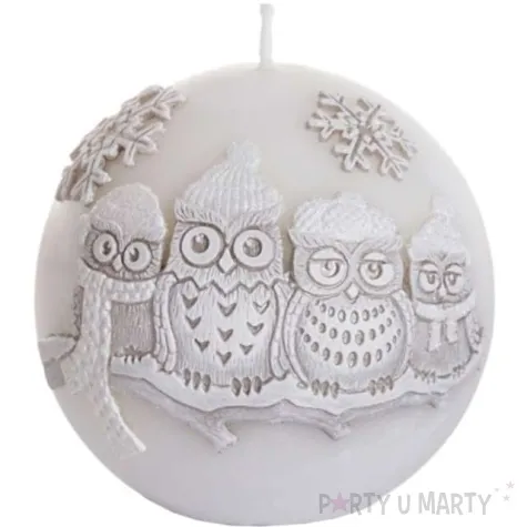 swieca zimowe sowy kula biala bartek candles 100 mm